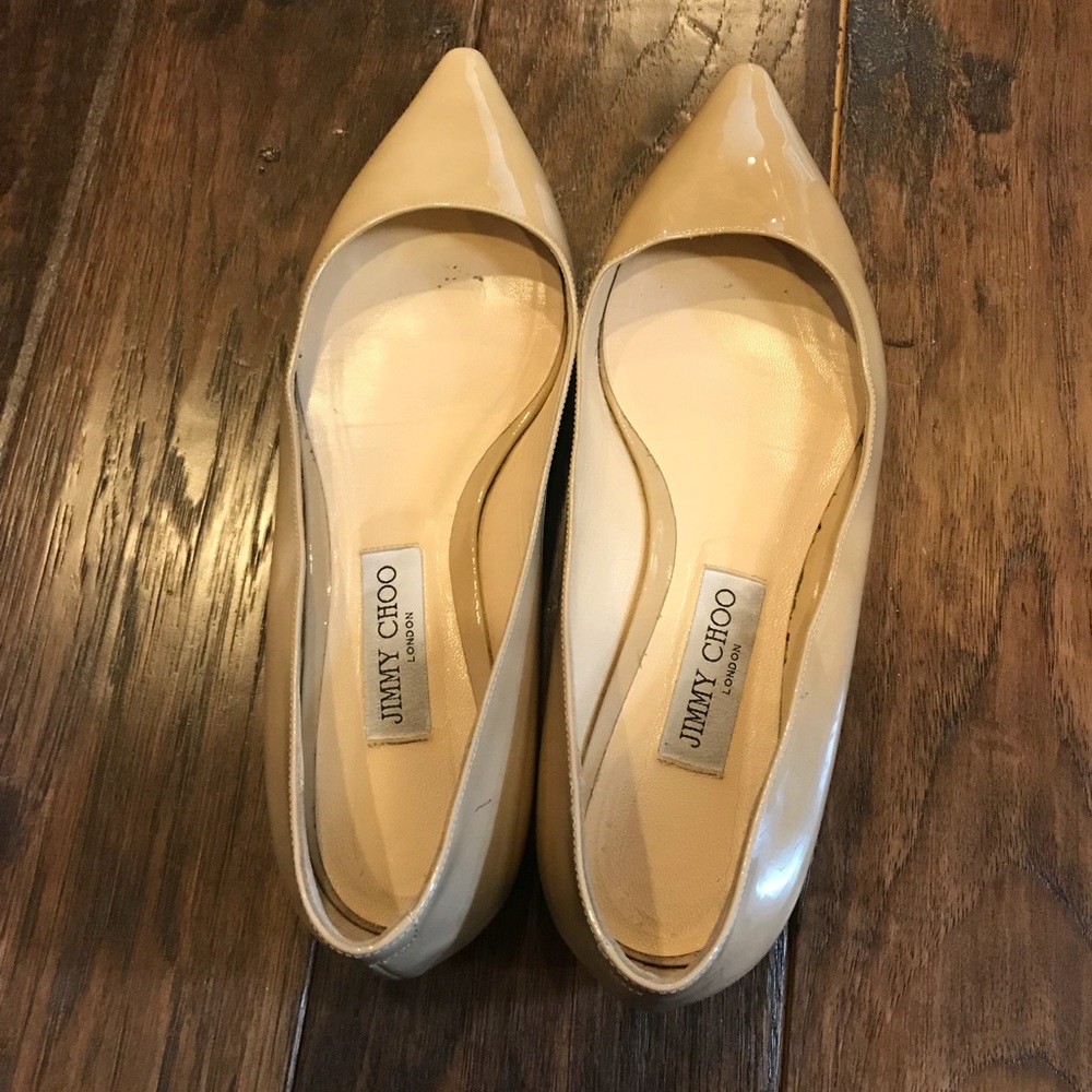 Nude Jimmy Choo patent leather pointed toe flat